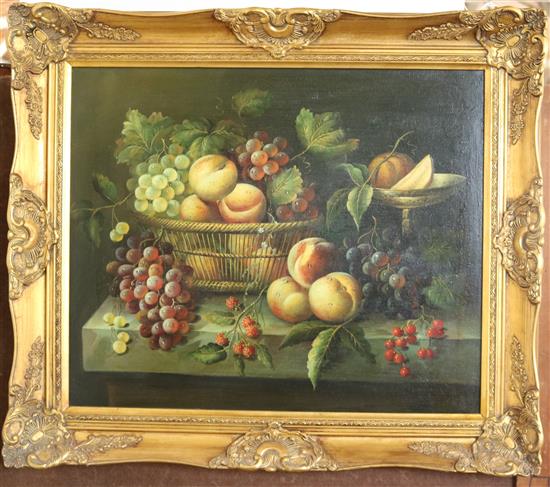 Oil on canvas, still life of fruit